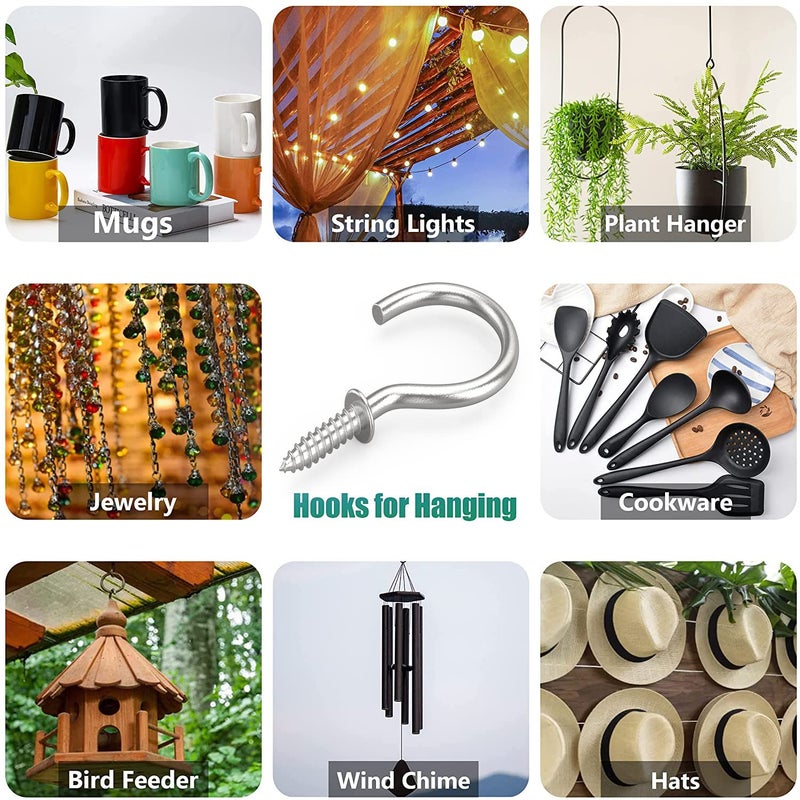 Hulless 100 Pcs 1/2 Inch Metal Cup Hooks Ceiling Screw Hooks for Attachment and Suspension  Silver - Image 5